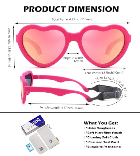 Image of Flexible Heart Shaped Baby Polarized Sunglasses with Strap Adjustable Toddler & Infant Age 0-24 Months