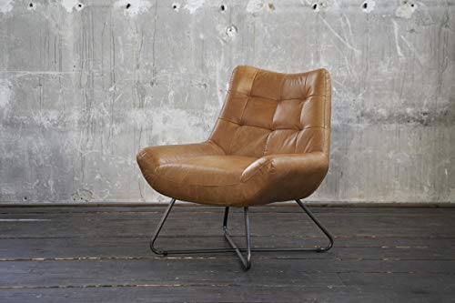 KAWOLA Sessel Wohnzimmer Loungesessel Leder Schlummersessel Fernsehsessel Einzelsessel Designersessel Cocktailsessel Clubsessel Relaxsessel Chefsessel Vintage Leder BxHxT: 82x93x76 cm (Cognac)