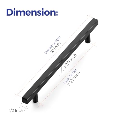 Image of Ravinte 15 Pack 10 inch Square Cabinet Pulls Matte Black Stainless Steel Kitchen Cupboard Dresser Handles Cabinet Handles 10 inch Length, 7-1 /2 inch Hole Center