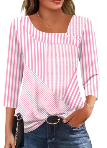 Image of LOMON Womens 3 /4 Length Sleeve T Shirts Asymmetrical Neck Tops Business Blouses for Women Fashion 2026