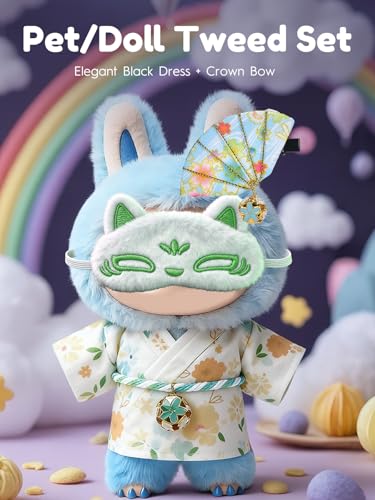Image of Clothes for LABUBU 6.7inch (17cm) Doll, Cute Outfit Small Dress and Hairpin, Dress Up, Accessories (No Doll) (Green Kimono)