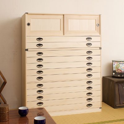 10月中旬まで　伝統的な日本の木製タンス　　桐箪笥 Amazon | 桐タンス引戸＋引出3杯 桐天然木 日本製 HI-0026