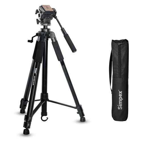 Image of Simpex 880 Plus (165 cm) Platinum Aluminum Light Weight Tripod, with Fluid Video Head, for DSLR & Video Cameras, Maximum Operating Height: 5.90 Feet, Maximum Load : 6 kgs (Black)