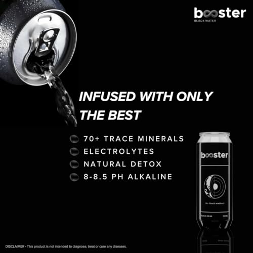 Image of Booster Black Alkaline Drink | Superior Hydration With Infused Essential Minerals | 8+ pH Alkaline (500 ML Each Can) Better than Bottled Water & Mineral water(Pack of 12)