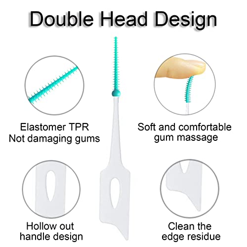 ILantule 200 Stück Interdentalbürste Weiche Silikon adaptive,Doppelseitige Interdentalbürsten aus Silikon Zahnbürste zur Reinigung Schmaler Interdentalzähne(Grün)