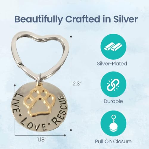 Infinity Collection Pet Rescue Keychain, Engraved Live, Love, Rescue Charm with Paw Print, Two-Tone Silver & Gold Accessories - Image 2
