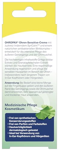 OHROPAX Ohren-Sensitive-Creme – mit SyriCalm, antibakteriellem Wirkkomplex, Ginkgo biloba-Extrakt – Ohrcreme für den äußeren Gehörgang und die Ohrmuschel – ideal bei Verwendung von Hörgeräten – 10 ml