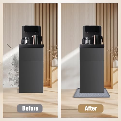 Image of Water Cooler Mat, 19.7 inch x 19.7 inch Silicone Water Dispenser Mat, Non Slip Water Cooler Tray with Raised Edge for Foor Protector, Waterproof Tray for Mini Fridge, Humidifier, Ice Maker, Kitchen (Gray)