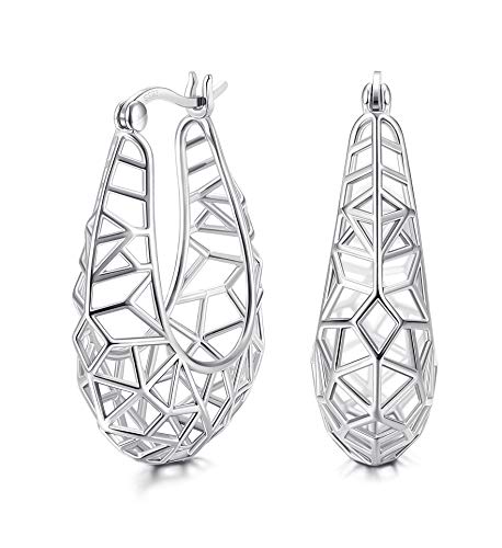 LOYALLOOK Sterling Silver Hoop Earrings Textured Filigree Round Earrings for Women