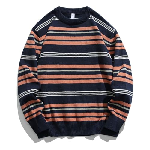 Pull rayé à col rond chaud en maille tricotée ample pour homme moderne