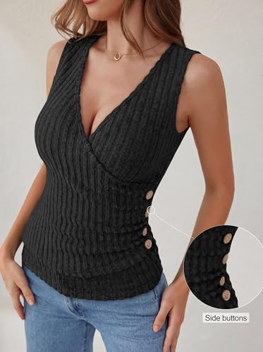 ANRABESS Tank Tops for Women V Neck Sleeveless Sexy Top Ribbed Slim Fitted Tanks, 2026 Casual Summer Daily Wear & Going Out Black Small — view 4