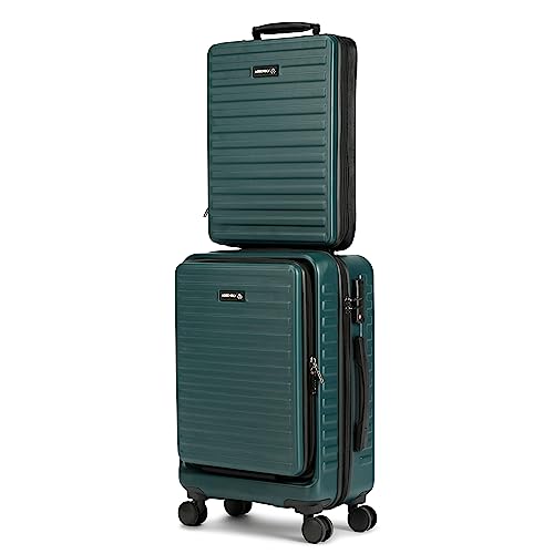 Image of THE ASSEMBLY Hard-Sided Cabin Luggage (55Cm)-Polycarbonate Laptop 4 Wheel Spinner Trolley Bag With Tsa Lock For Flight Travel-Forest Green