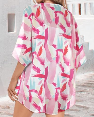 Image of Women Kimono Cardigans Casual Summer Tops Cover up Open Front Floral Print Resort Wear 2026