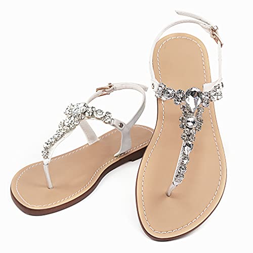 Image of Women's Rhinestone Flat Sandals, Women Flip Flops with Clip Toe RingBeadeed Rhinestone Crystal Jeweled Sandal Shoes for Summer Beach Oceanside Holiday Outdoor