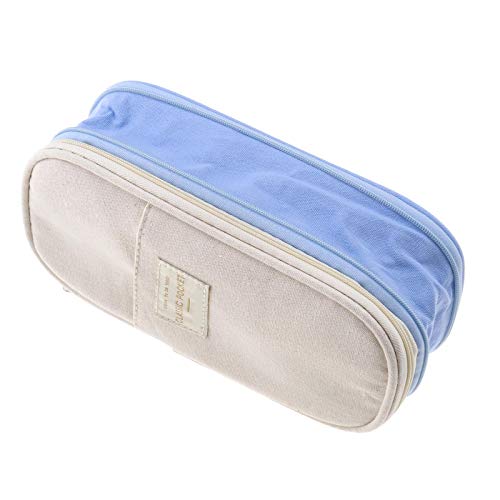 Preisvergleich Produktbild Federmäppchen, große Kapazität, faltbar, Stifthalter, Tasche, niedlich, Kawaii, Schulbedarf, Baumwollmaterial, einzelner Reißverschluss, Elfenbeinblau