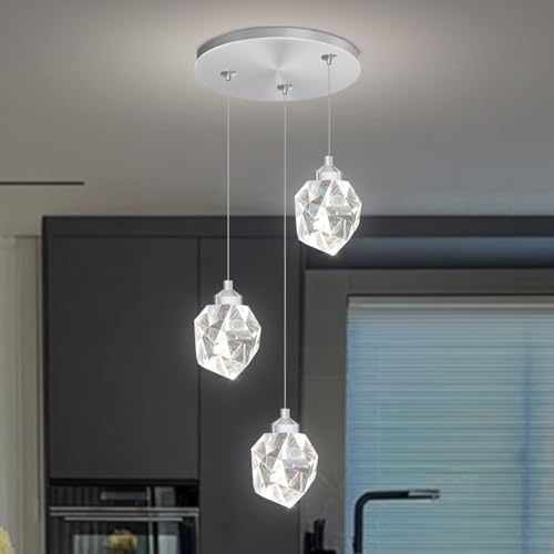 IDEQUY Silver Pendant Light Dimmable LED 3-Light Modern Pendant Light