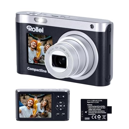 Rollei Compactline 12X Digitalkamera 64MP 4K Fotokamera 12X Optischer Zoom Vlogging Fotoapparat mit Dual Display Tragbare Kompaktkamera Teens Anfänger, Digital-Kamera-Fotoapparat-Camera-Digicam