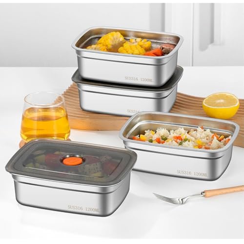 Image of SUS 316 Stainless Steel Food Containers with Lids, Airtight Bento Lunch Box, Metal Meal Prep Food Containers Reusable Stackable | Nestable Oven /Dishwsher /Freezer Safe (1200ml - 4pcs)