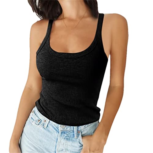 Débardeur en tricot sans manches col en U adapté aux formes généreuses taille XXL noir