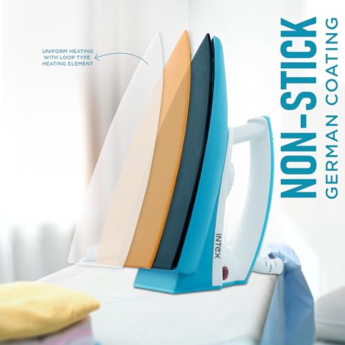 Image of Intex Glidex Core Basic Dry Iron 1000W Blue | Non-Stick Soleplate | Adjustable Temperature Control | Lightweight Shock Proof Dry Iron for Fast Everyday Ironing at Home
