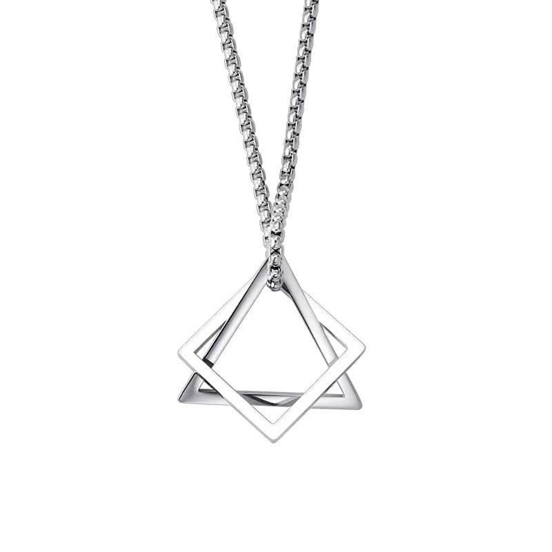 Anti Tarnish Silver Chain for Man | Stainless Steel Geometric Triangle Pendant for men Locket | Anti Rust Waterproof Neck Chains Long | Stylish Jewellery Gift for Boys Husband Boyfriend -8-image-21