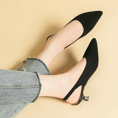 Slingback for Women's Closed Pointed Toe Kitten Heels with Ankle Strap Knitted Dress Pumps Shoes Work Wedding Everyday Parties 1.6 in Low Heels4