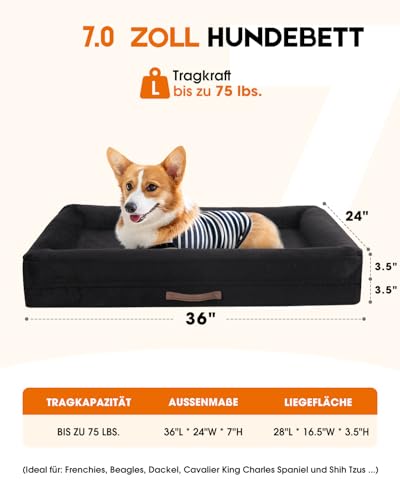 Upvilla Orthopädisches Hundebett Grosse Hunde, Hundekorb Waschbar mit Eierförmiger Kistenschaum,Wasserdicht Hundesofa mit rutschfeste Unterseite und Vierseitiges Kissen (Schwarz, 91x61x18cm)