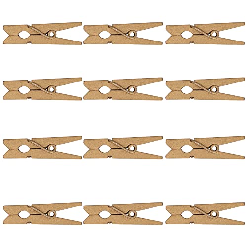 Trimming Shop Lot de 50 mini pinces à linge en bois, petites pinces à linge en bois, 3,5 cm, dorées, petites pinces à linge pour accrocher des photos,...