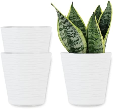 ORTEN Plant Pot Plastic Flower Pot with Saucer and Drainage Holes for All House Plants, Herbs, Cactus, Orchid, Succulents SET of 3 (Ø 13cm (5.11 in), White)