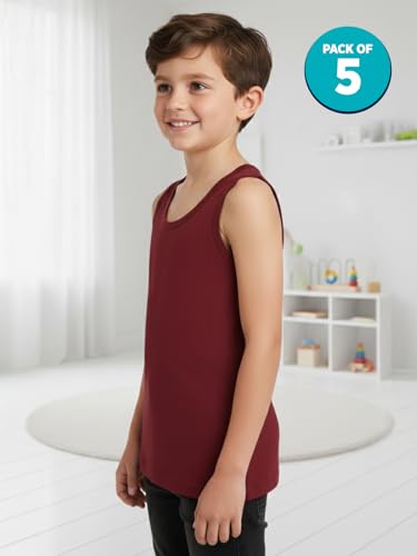 Image of Lux Cozi Boy's 100% Cotton Round Neck Sleeveless Color Vest | Vest for Boys | Color and Print May Very | Pack of 4