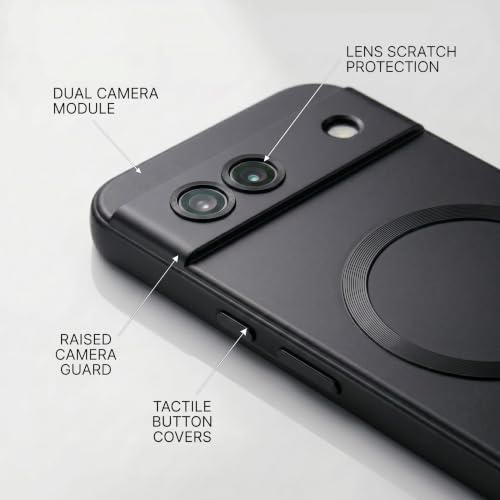 Image of amazon basics Premium Mag-Safe Case for Google Pixel 7A | Shockproof & Anti-Scratch Cover | Soft Silicone with Wireless Charging | Camera Lens Guard - Black