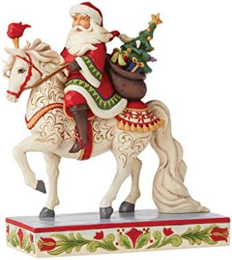 Enesco Jim Shore Heartwood Creek Santa Riding Horse Seasonal Steed Figurine, 9-Inch Height, Red and White