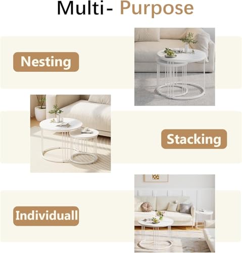 Garden 4 you Couchtisch Rund, Satztisch 2er Set, Wohnzimmertisch Modern, Couchtisch aus Holz, Beistelltisch Set Rund, Kaffeetisch, Sofatisch, Tischkombination fürs Wohnzimmer Büro Balkon (Weiß)