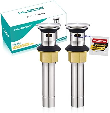 KUZOR 2 PCS Bathroom Sink Drain Assembly Pop Up Drain with Overflow Stainless Steel Brushed Nickel for Vessel Vanity with Detachable Built-in Anti-Clogging Strainer