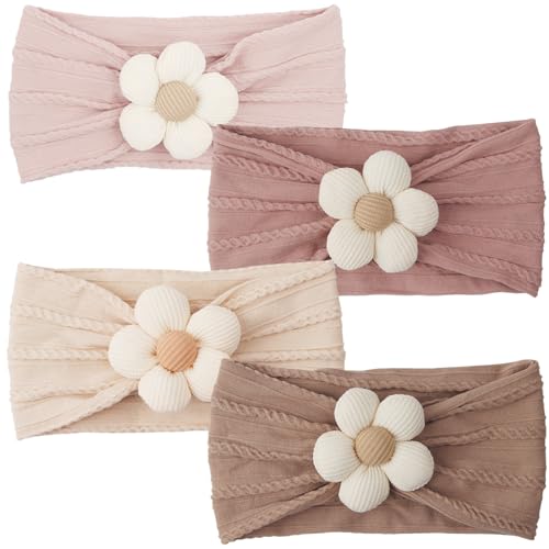 Jaydear 4 PCS Baby Flower Headbands for Infant Girl - Nylon Hair Bows for Newborn Infant Toddler for Kids - Lovely Floral Design, Soft & Comfortable, Perfect, For All Occasions