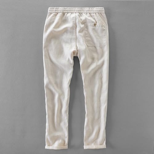 100% Linen Brand Quality Casual Pants for Men Fashion Breathable Elastic Waist with Drawstring Waistband Trousers2