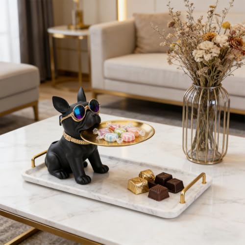 Figura Decorativa Bulldog Francés con Bandeja de Resina miniatura 4