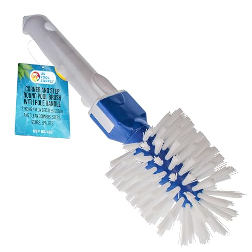 U.S. Pool Supply Pool Brush Head for Inground Pools - Corner and Step Pool Scrubber Brush, Hot Tub, Spa - Cleaning Scrub Bristles, Clean, Remove Debris - Above Ground Swimming, Connect 1.25' Poles