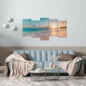LyerArtork 5 Pieces Beach Coastal Wall Art Canvas Prints Blue Sea Sunset Pictures Wall Decor Modern Artwork for Bathroom Living Room Bedroom LyerArtork 5 Pieces Beach Coastal Wall Art Canvas Prints Blue Sea Sunset Pictures Wall Decor Modern Artwork for Bathroom Living Room Bedroom