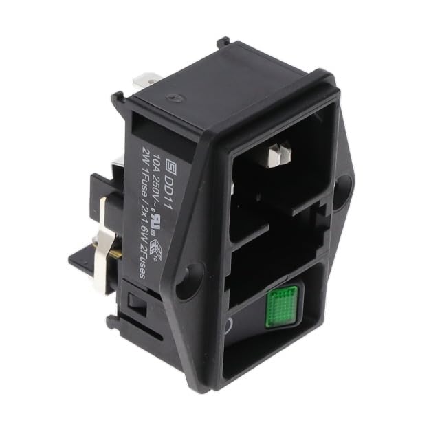 3-131-462, AC Power Entry Modules Screw-on mounting, Side Flange, Rocker Switch: Illuminated Green, 2-Pole, Quick Connect terminals 4.8 x 0.8 mm, IEC C14, Fuse Holder: 1-Pole
