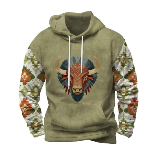 Men's Western Aztec Sweatshirt Vintage Print Hoodie Oversized Casual Lightweight Long Sleeve Fall Camping Outdoor Top
