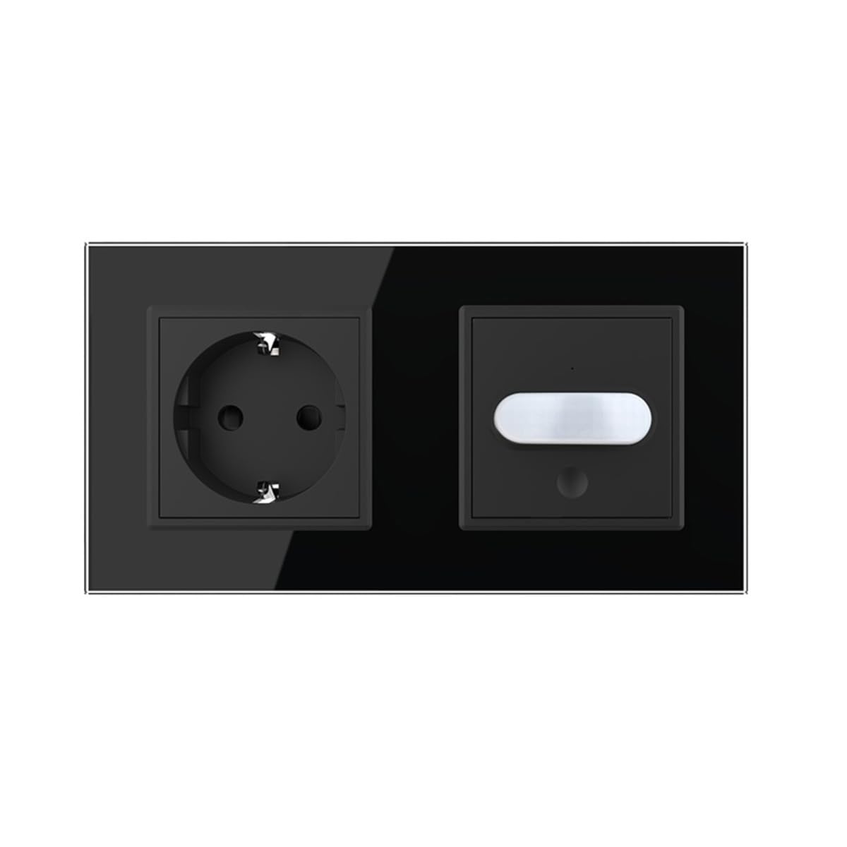 Livolo Steckdose und PIR Bewegungsmelder Sensor mit Touchschalter EIN/Aus automatische Lichtsteuerung bei Bewegung Unterputz Wandmontage Schuko Buchse EU Stecker 2-Fach Glasrahmen