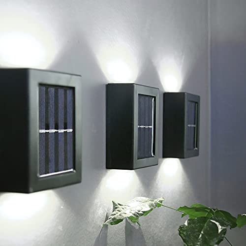 YUNYODA Appliques Solaires de Jardin,4Pack Appliques Solaires LED Up & Down Light Éclairage Mural LED Décoratif IP65 Étanche Éclairage Mural Décorative Lumière pour Outdoor Jardin Clôture Cour Véranda