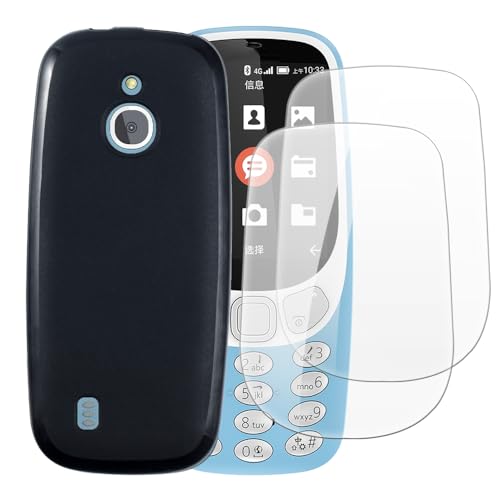 Shantime Case with 2 Pack Screen Protector Combo Compatible with Nokia 3310 4G, Shockproof Cover and Tempered Glass Set for Full Body Safety(Black)