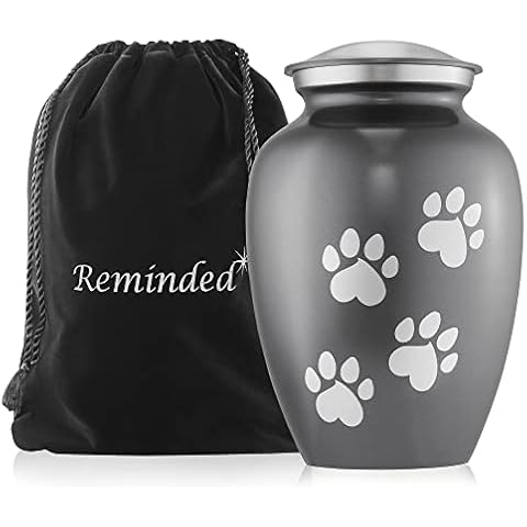 Reminded Memorial Pet Cremation Urn for Dogs and Cats Ashes, Small Keepsake Gray Paw Brass Urn for Pets Up to 35 Pounds Cover