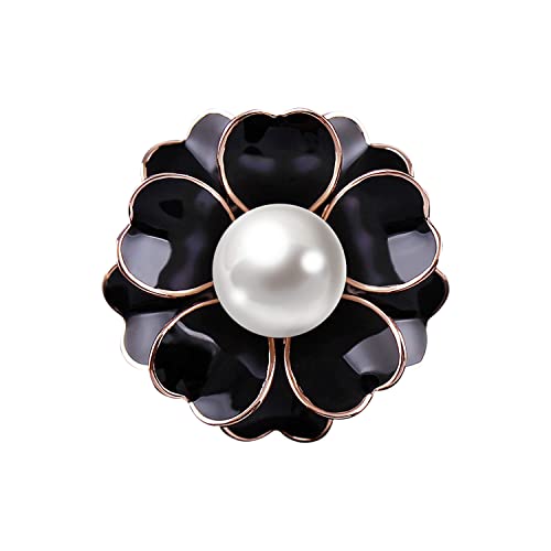 JJWNMLL Damen Blume Künstliche Perle Emaille Schwarz Legierung Brosche Pin Corsage Kleidung Zubehör Stilvoll und Beliebt Langlebig (Schwarz) Cover