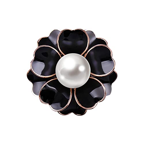 JJWNMLL Broche de aleación de esmalte de perlas artificiales de flores para mujer con ramillete accesorios de ropa elegante y popular duradero (negro)