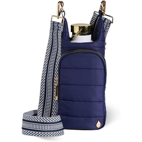 WanderFull Original HydroBag Fits Up to 32 oz Water Bottle Holder with Strap Hands-Free Crossbody Water Bottle Carrier Bag with Phone Pocket - Navy Blue Matte