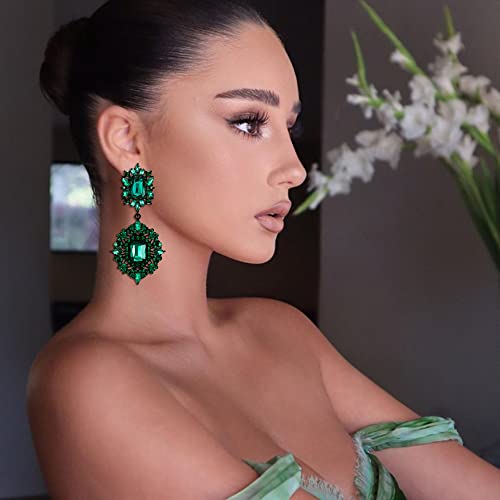 Flyonce Women's Rhinestone Crystal Art Deco Vintage Style Gatsby Clip-On Dangle Chandelier Earrings Green #TOP1