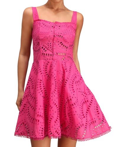 Tsukko Gorgeous Rose Pink Lace Sleeveless Square Neck Summer Dress